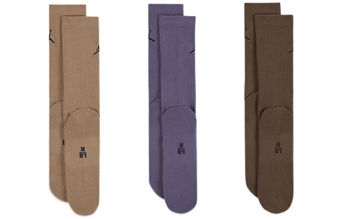 Jordan Men's Mid Calf Socks 1 Pack of 3 Double (Khaki+Blue+Brown)