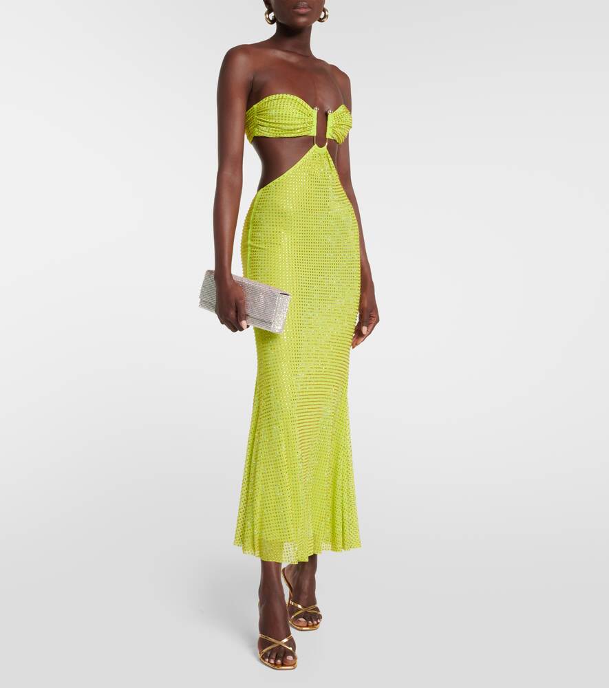 SELF-PORTRAIT embellished mesh maxi dress, green