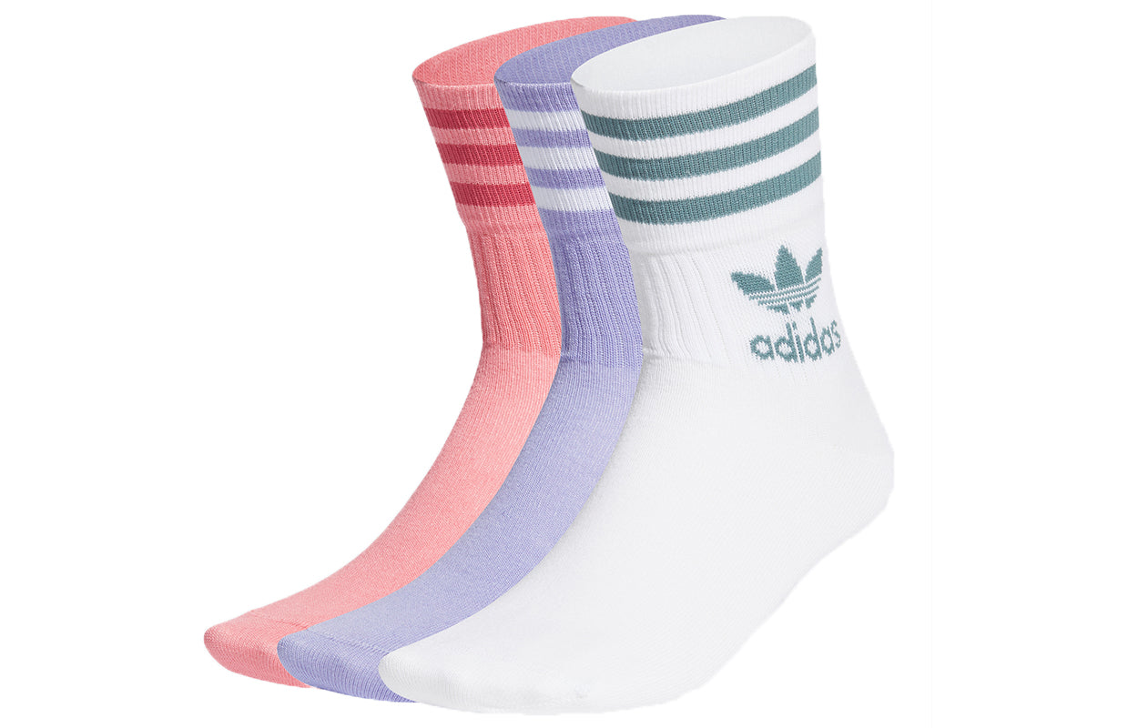 Adidas Originals Unisex Mid Calf Socks 1 Set of 3 Pairs (Rose/Purple/White)