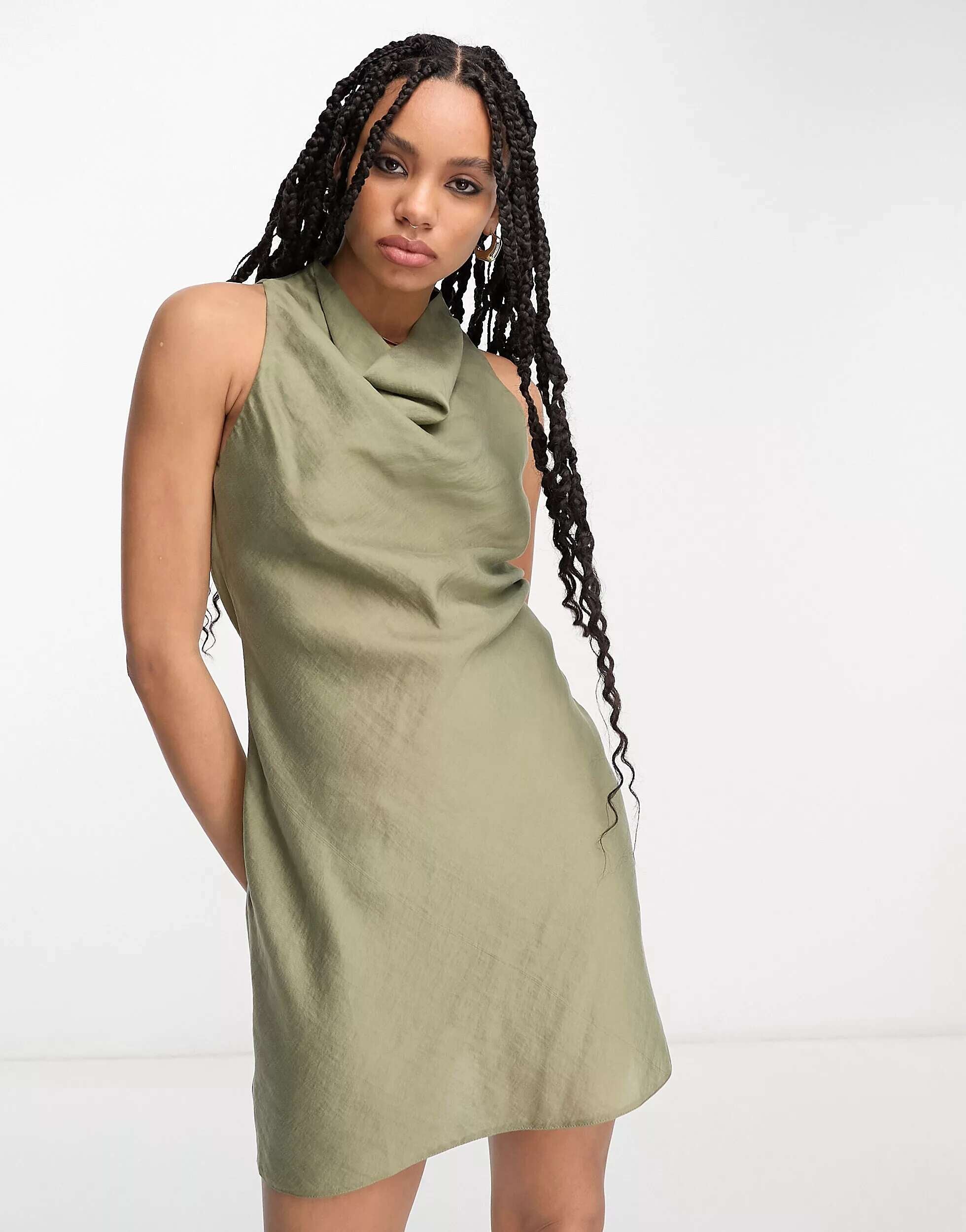 ASOS Sleeveless Cowl Neck Dress in Khaki