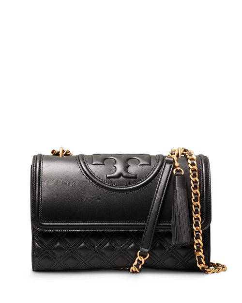 Tory Burch Fleming Medium Quilted Leather Convertible Shoulder Bag in Black