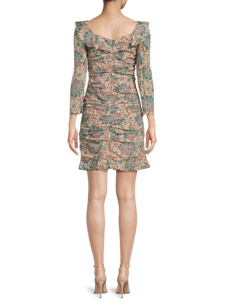 Veronica Beard Silk Blend Lozano Print Mini Dress in Green Multi