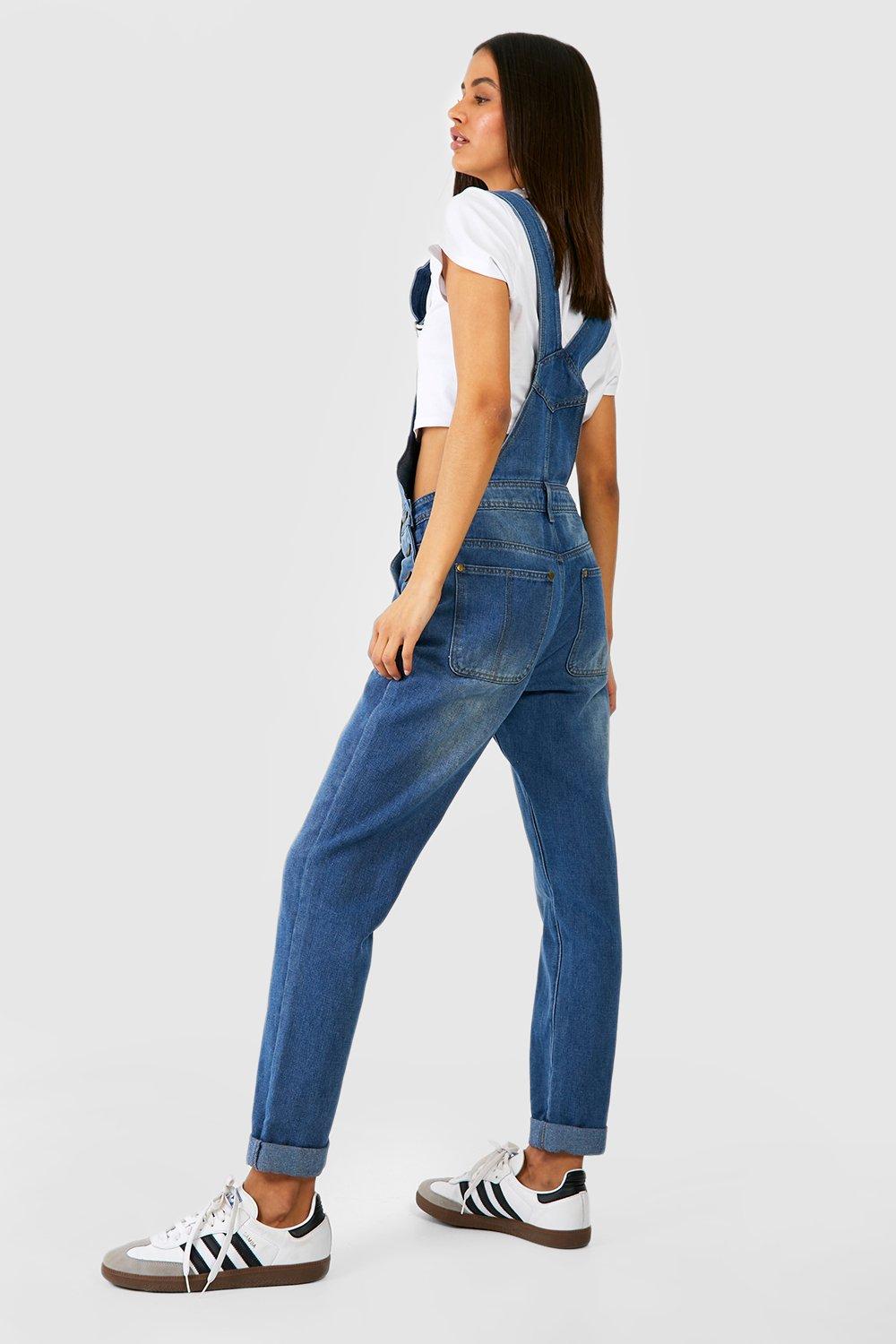 Boohoo boyfriend denim overalls, blue