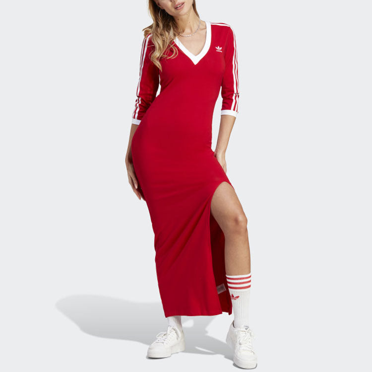 Adidas Originals Women's Classic Short Sleeve 3 Stripe Dress Red