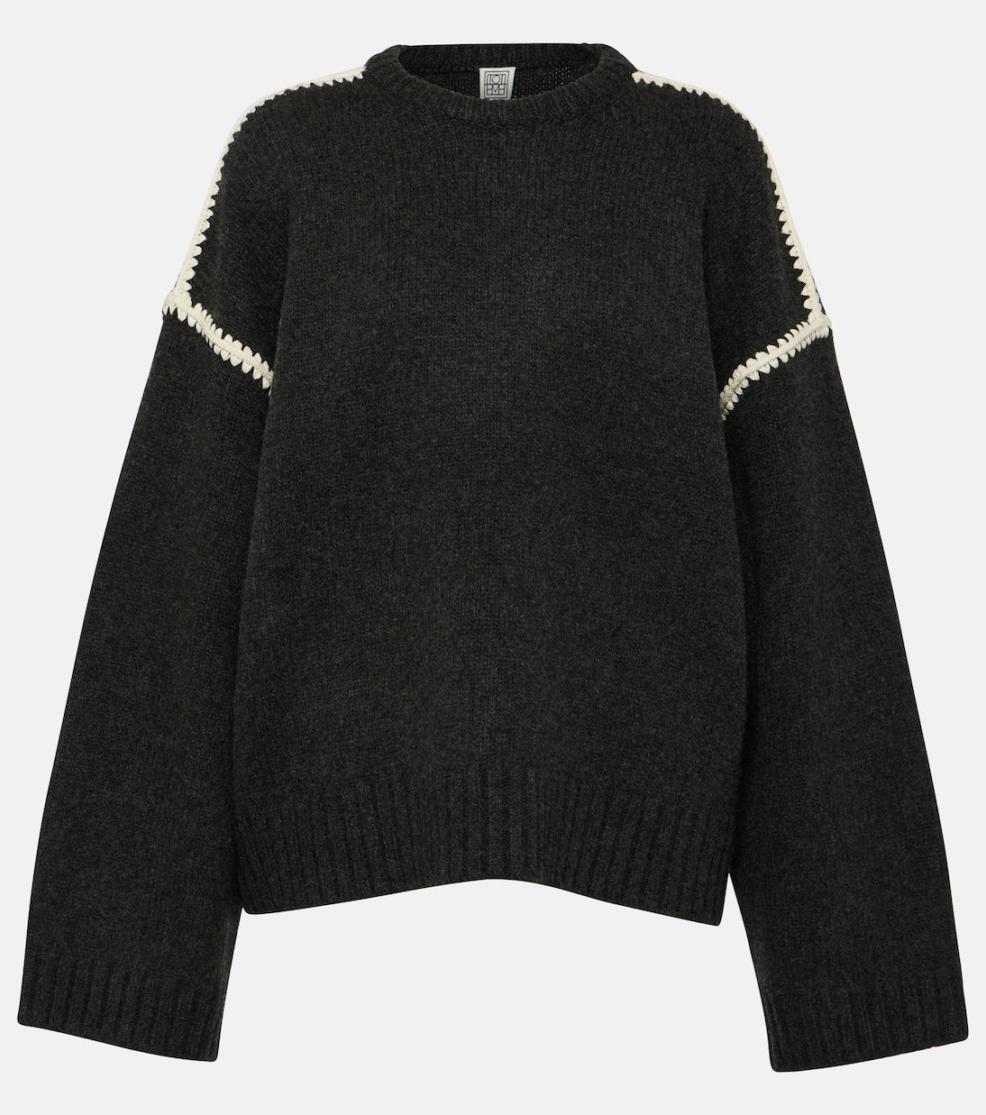 Wool and cashmere sweater with Toteme embroidery, gray