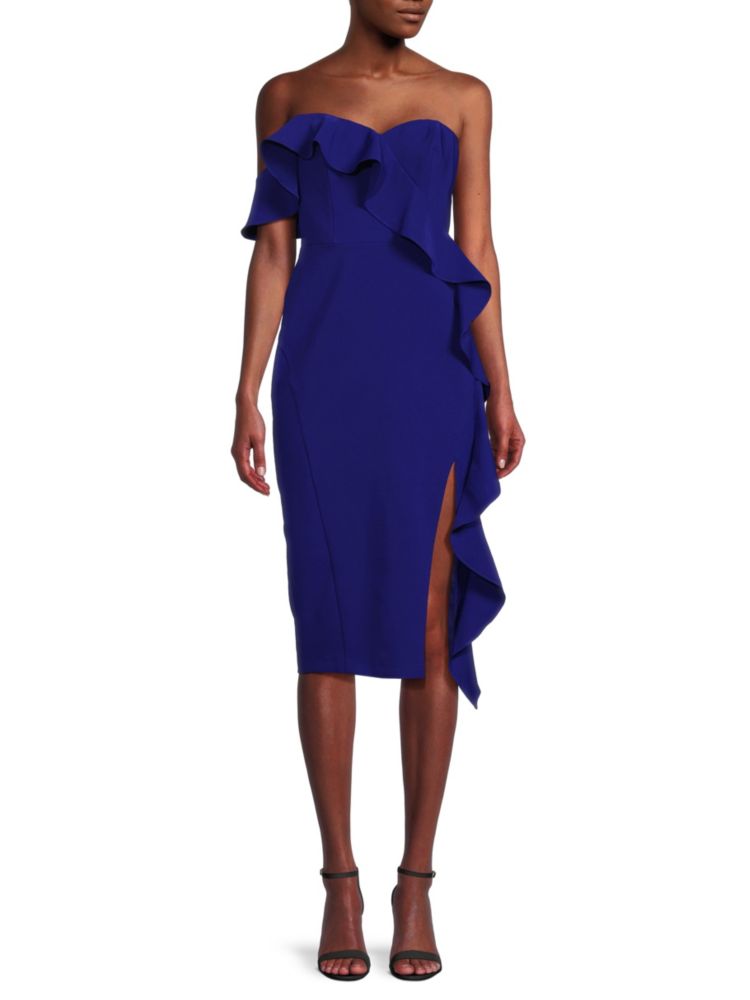 Aidan Mattox Ruffle Midi Cocktail Dress in Royal Sapphire