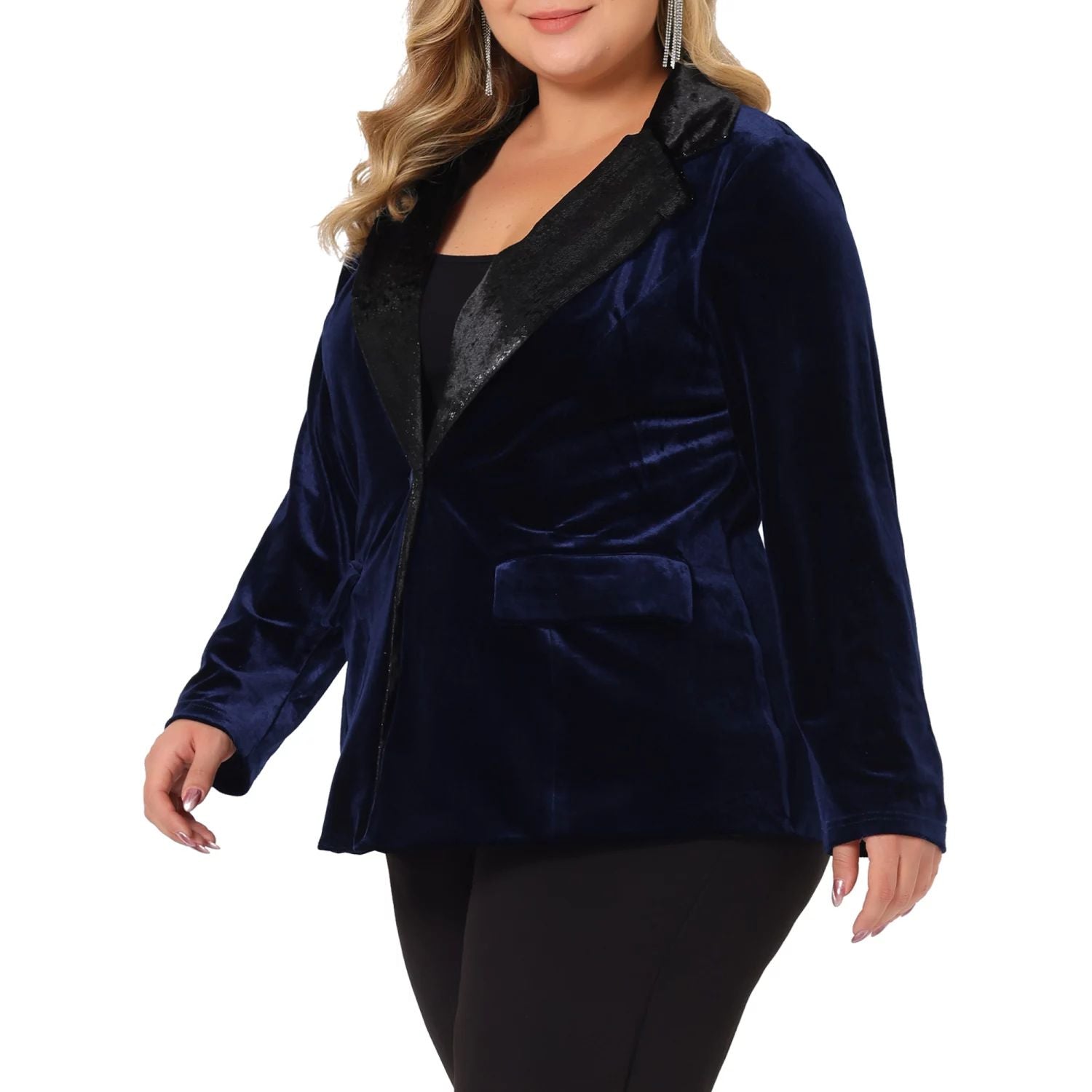 Velvet jacket for plus size women vintage evening suit with shiny buttons and contrasting notched lapels Agnes Orinda jackets