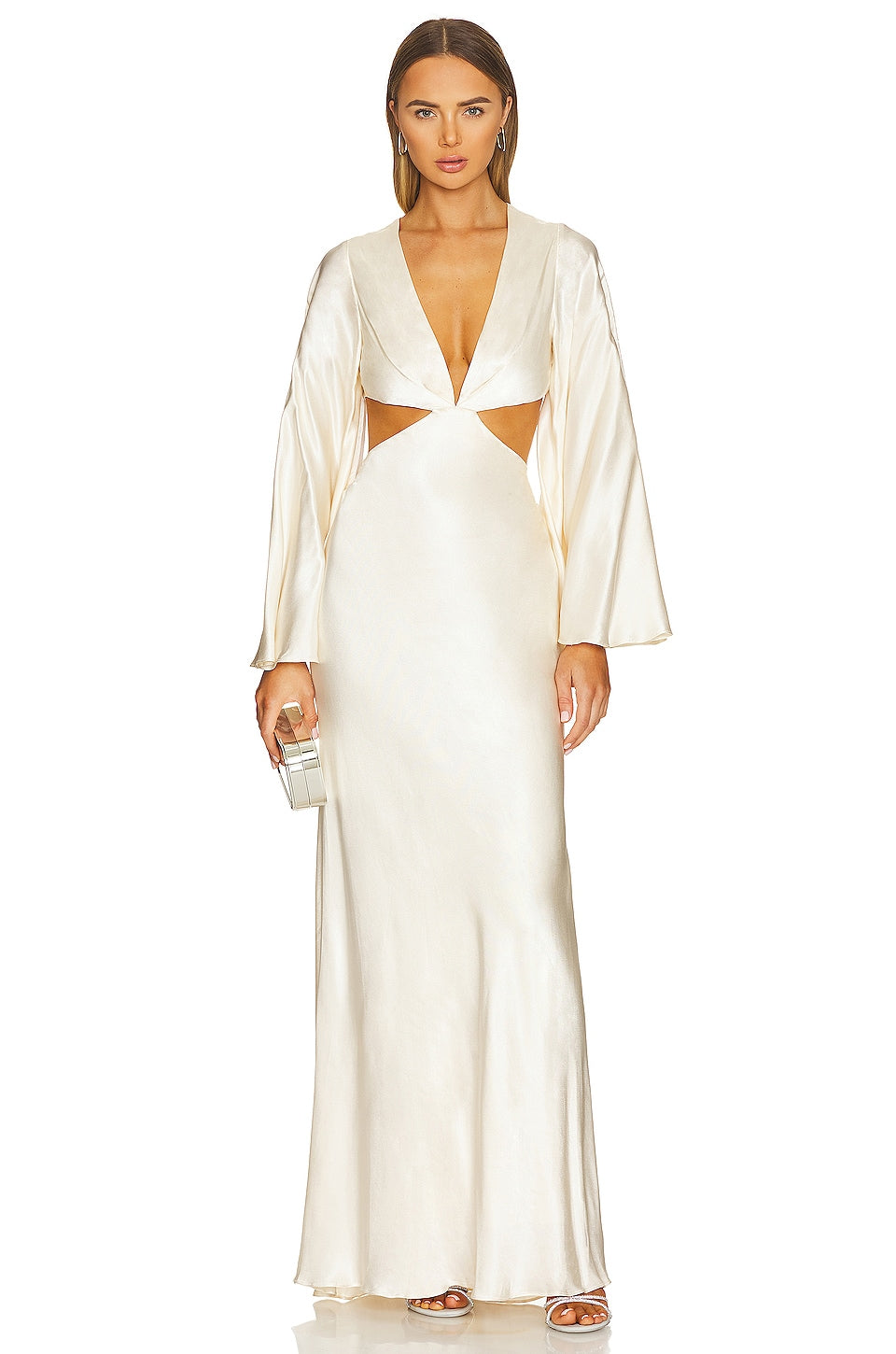 Shona Joy La Lune Flared Sleeve Open Back Maxi Dress, Cream