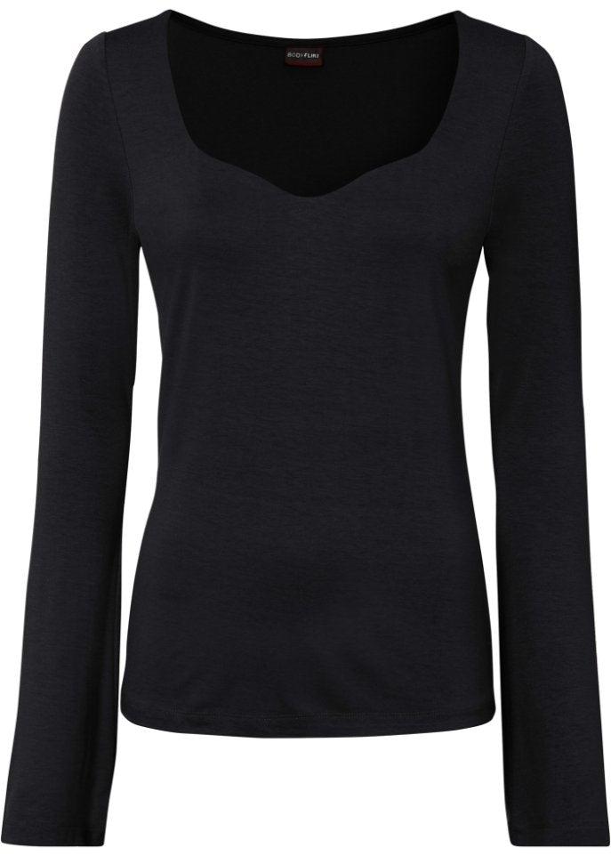 Bodyflirt Long Sleeve Sweetheart Neck Shirt, Black