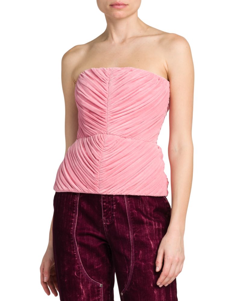 Stella Mccartney Draped Velvet Strapless Top in Bubblegum