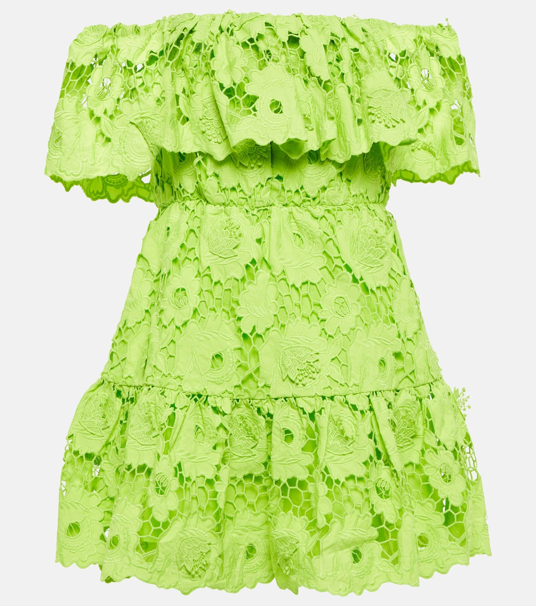 Off the shoulder cotton lace mini dress SELF-PORTRAIT, green