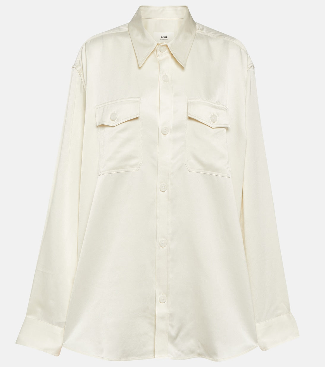 Ami Paris cupro and wool blend overshirt, white