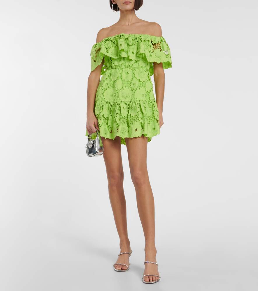 Off the shoulder cotton lace mini dress SELF-PORTRAIT, green