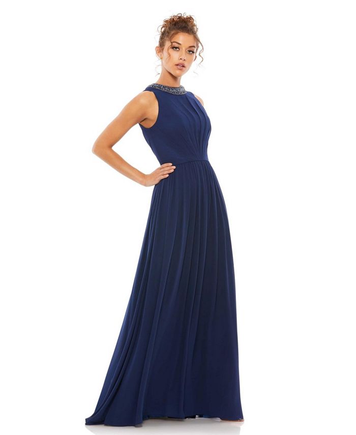 Women's Ieena Jeweled Chiffon Dress Mac Duggal cutout and pleat, blue