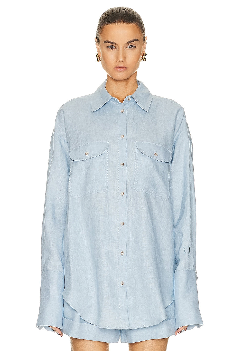 Helsa Linen Button Down Shirt, Chambray Blue