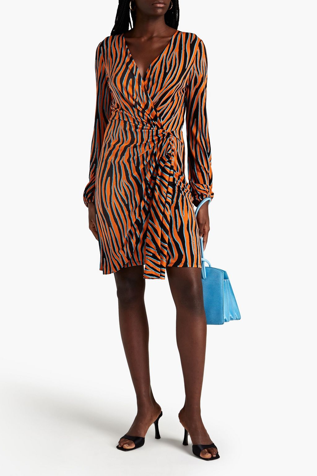 Toronto wrap jersey mini dress with zebra print DIANE VON FURSTENBERG, orange