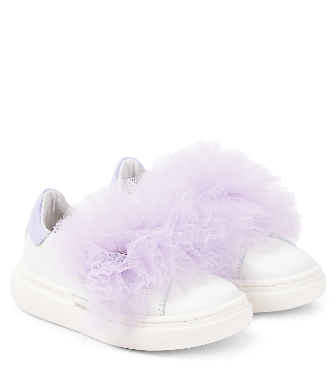 Leather and tulle sneakers with Monnalisa appliqué, white