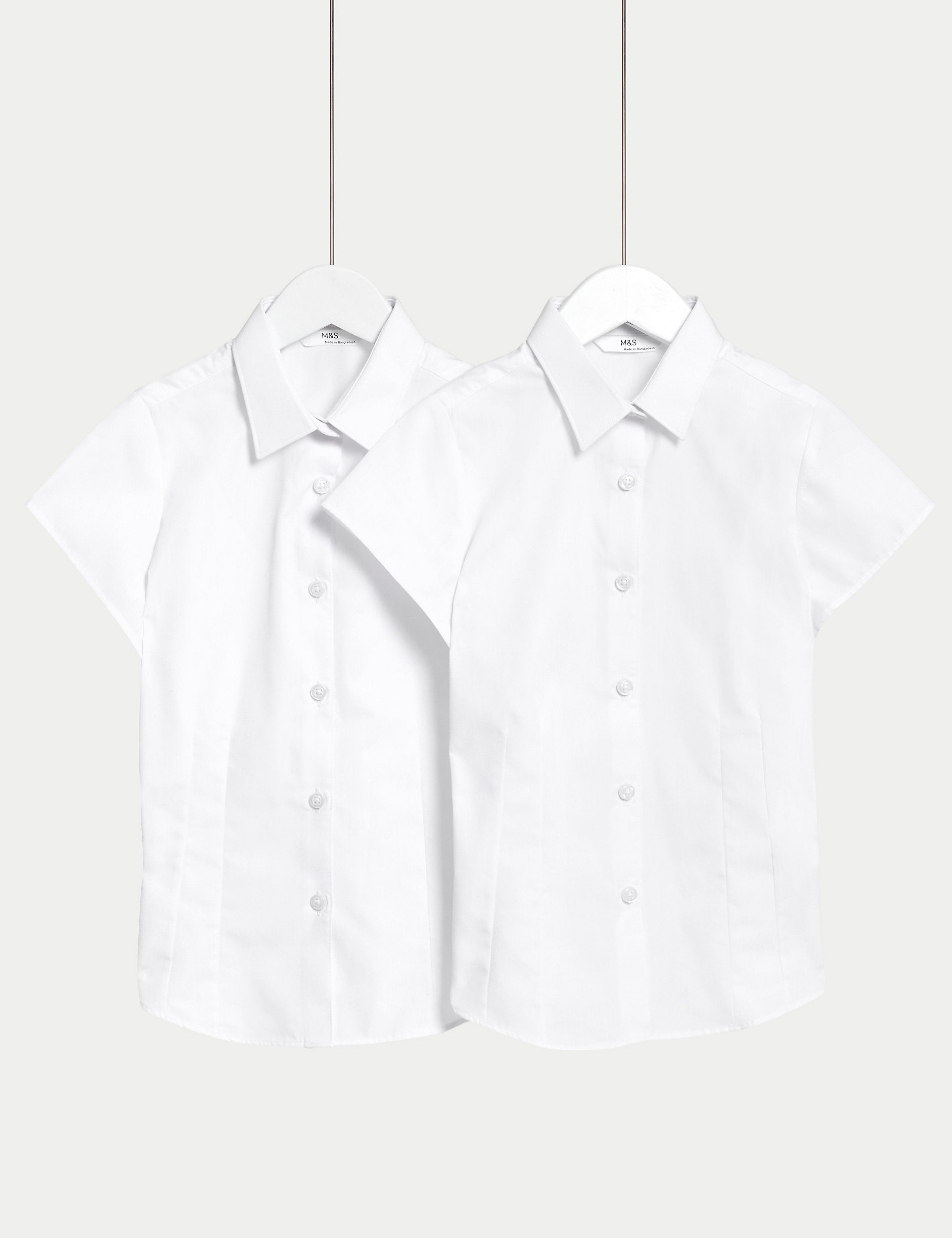 2 Pairs of Easy Iron Short Sleeve School Shirts for Girls (2-16 Years) Marks & Spencer ,  white