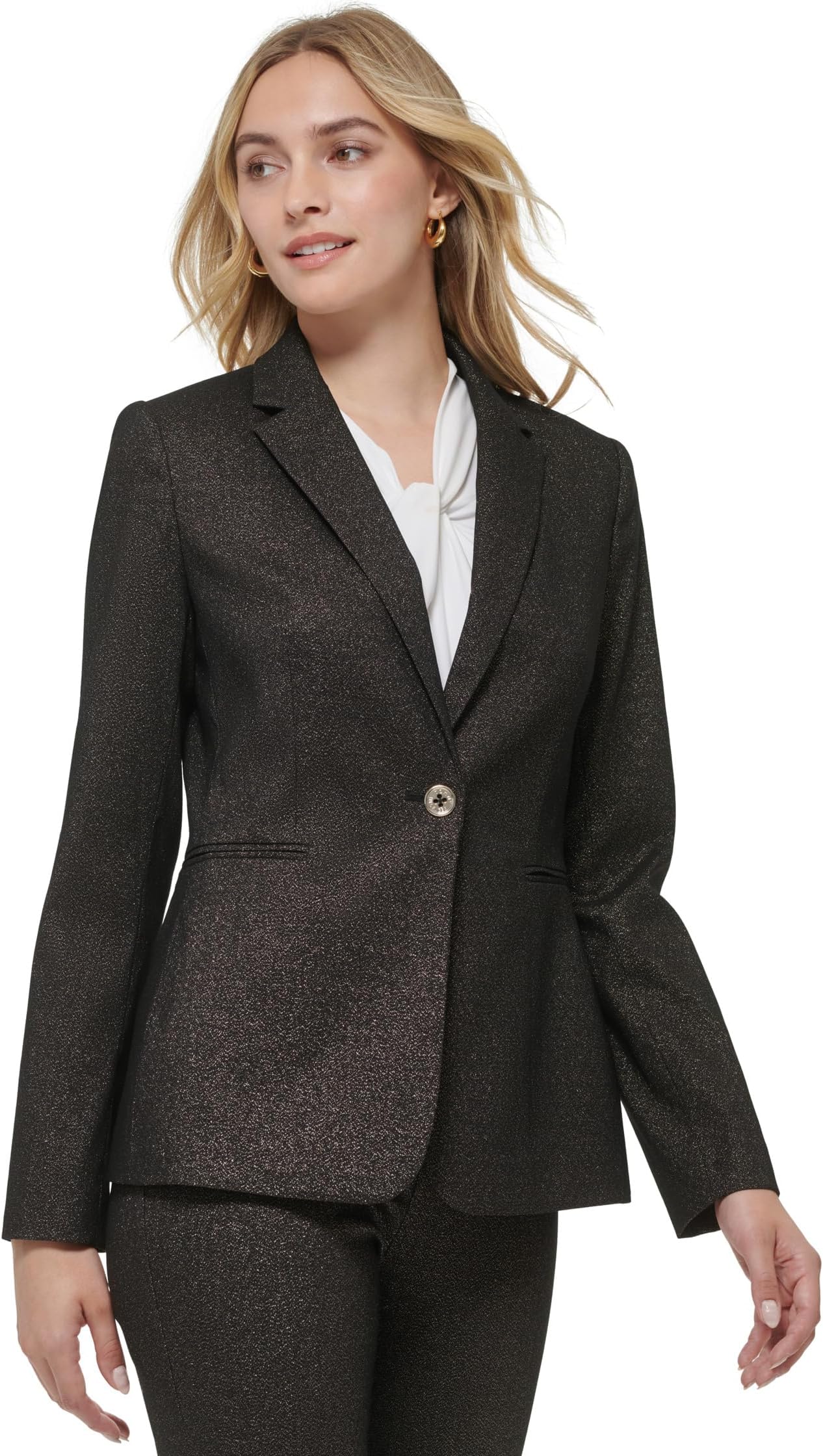 Tommy Hilfiger Shiny One Button Blazer in Black/Bronze