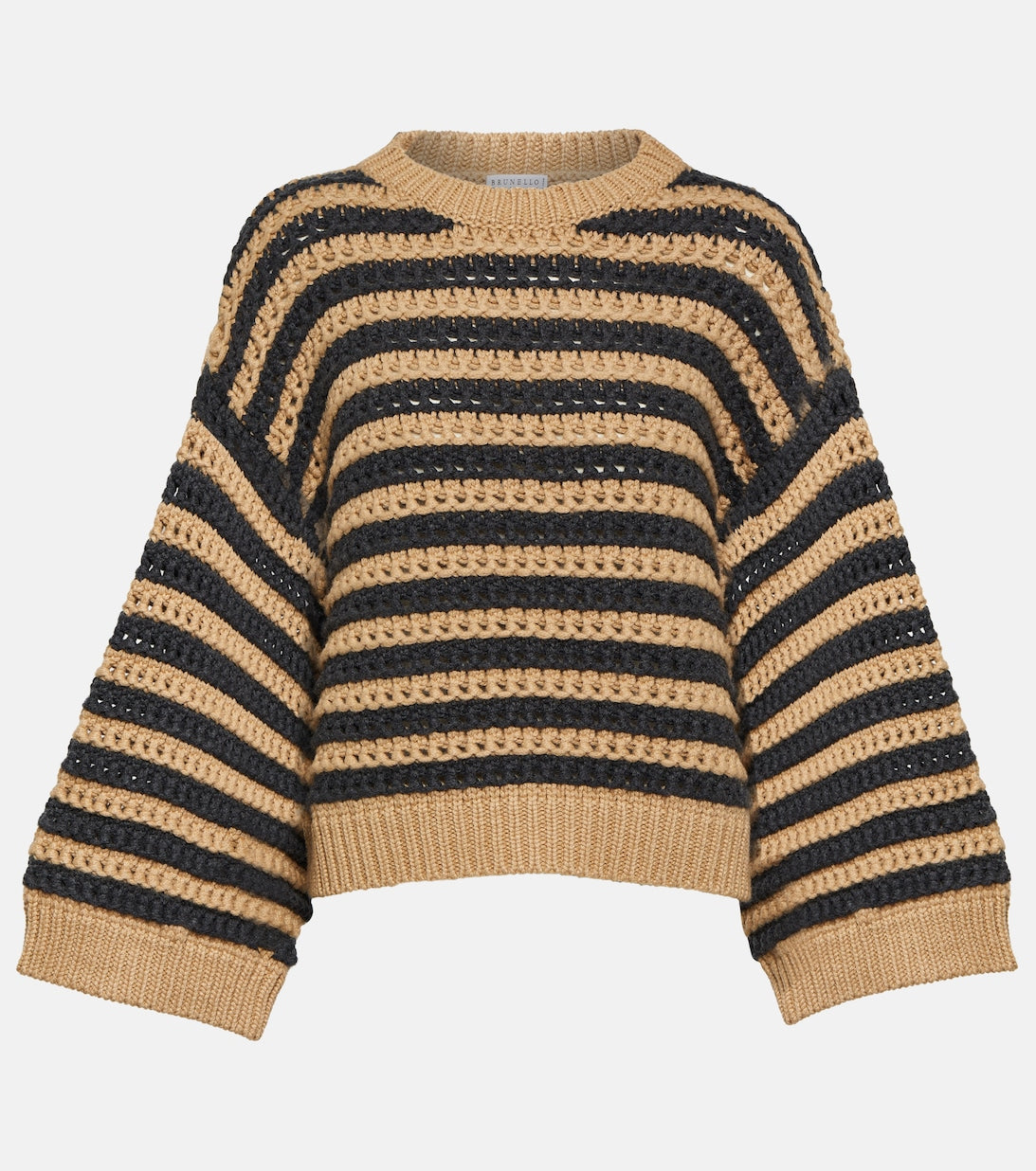 Striped wool, cashmere and silk sweater BRUNELLO CUCINELLI, brown