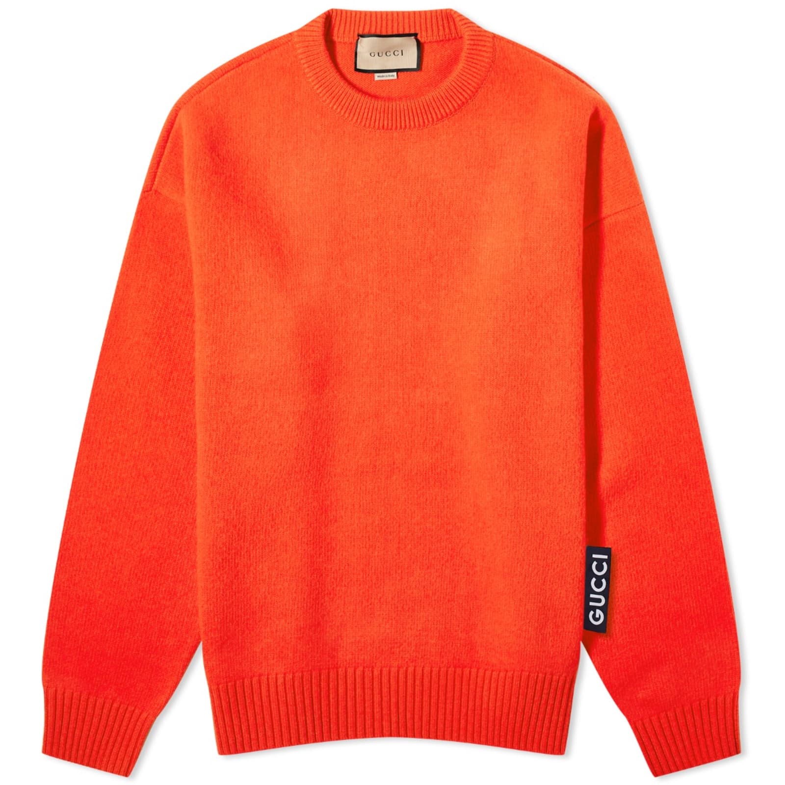 Gucci Logo Tab Crew Neck Jumper in Tomato Red