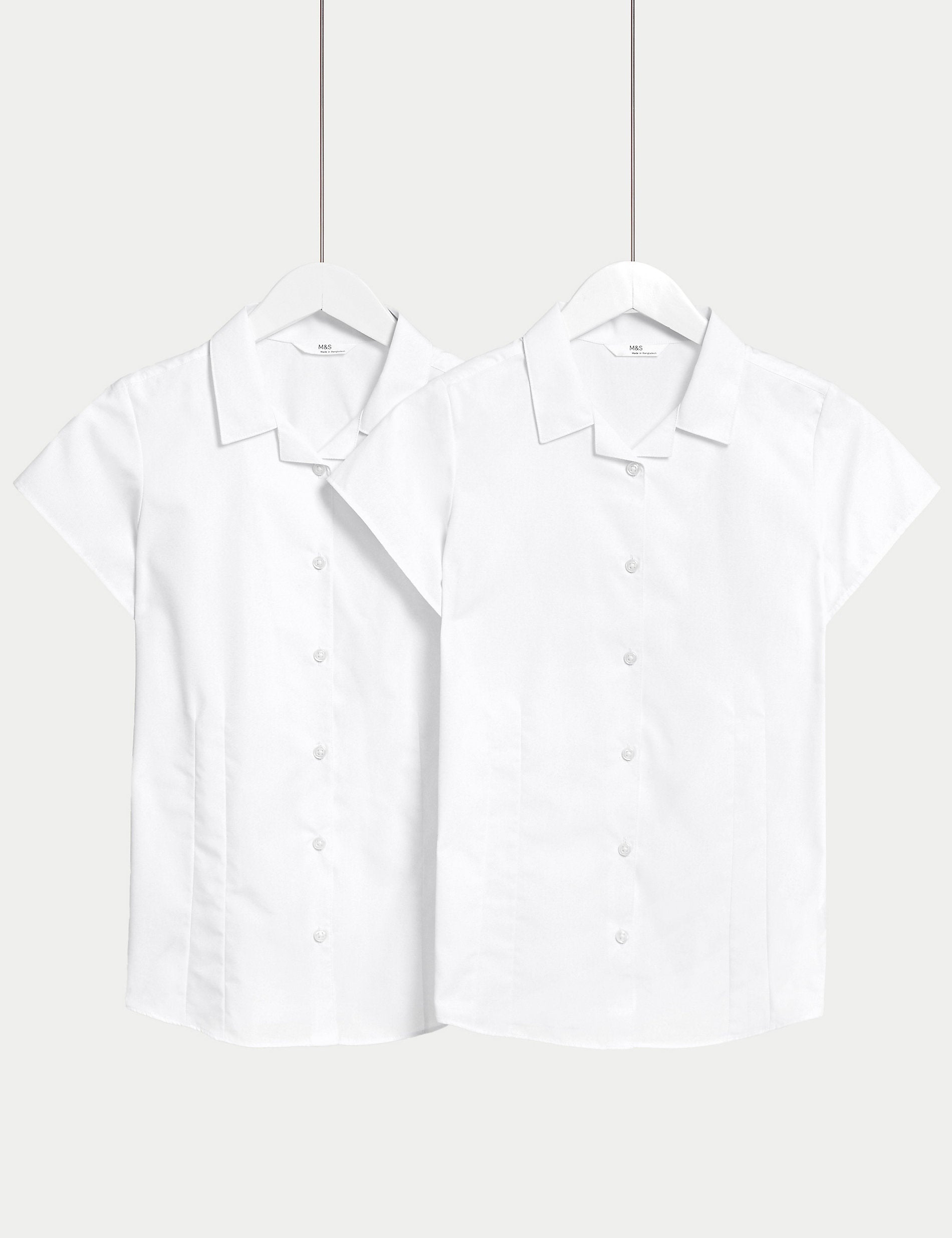 2 Pairs of Marks & Spencer Easy Iron Revere School Shirts for Girls (2-16 Years) White