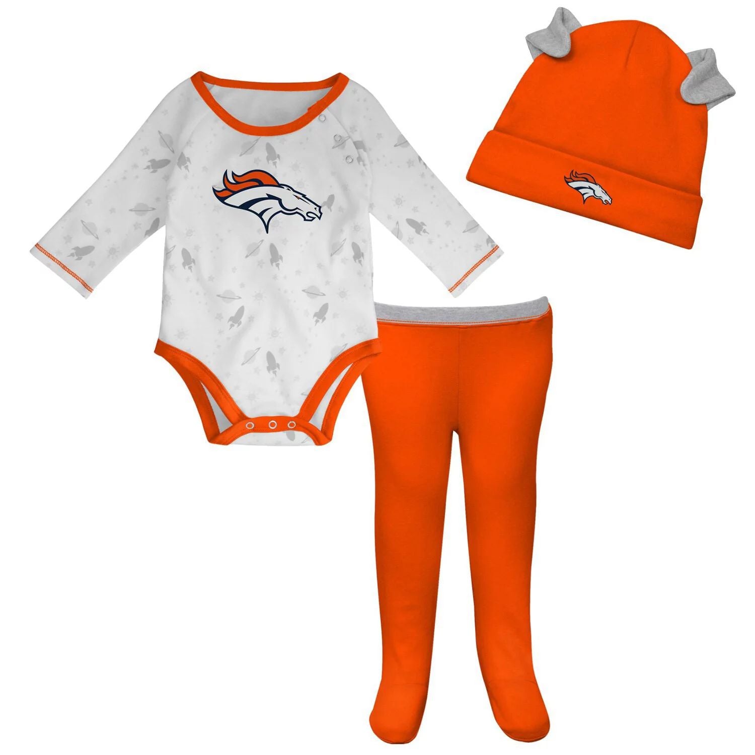 White/Orange Denver Broncos Dream Team Newborn/Infant Onesie set with pants and hat Outerstuff