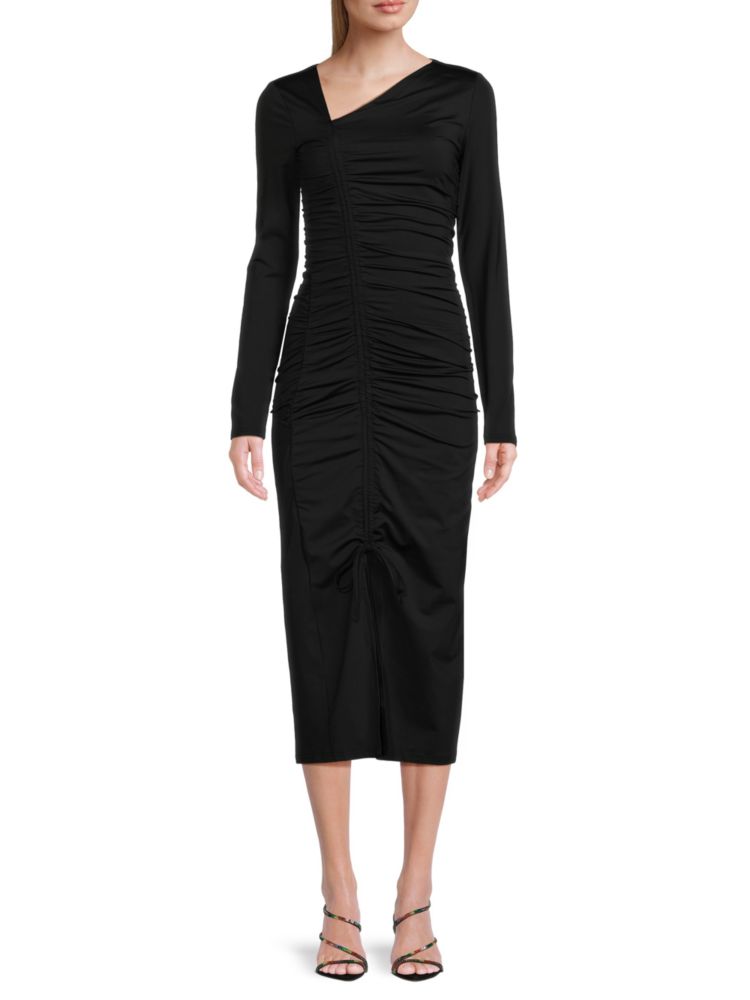 Rachel Parcell Asymmetrical Gathered Midi Dress, Black