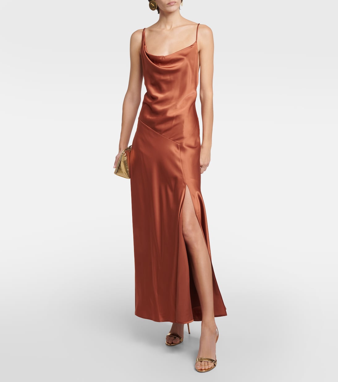 Polo Ralph Lauren Asymmetrical Satin Maxi Dress, Brown