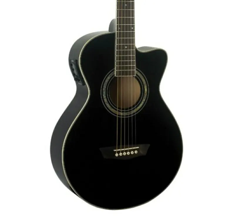 Washburn EA10 Festival Series Petite Jumbo Cutaway Acoustic Electric Guitar. Black