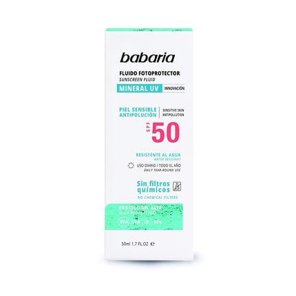 Mineral sunscreen liquid for face with UV radiation Spf50, 50 ml, Babaria