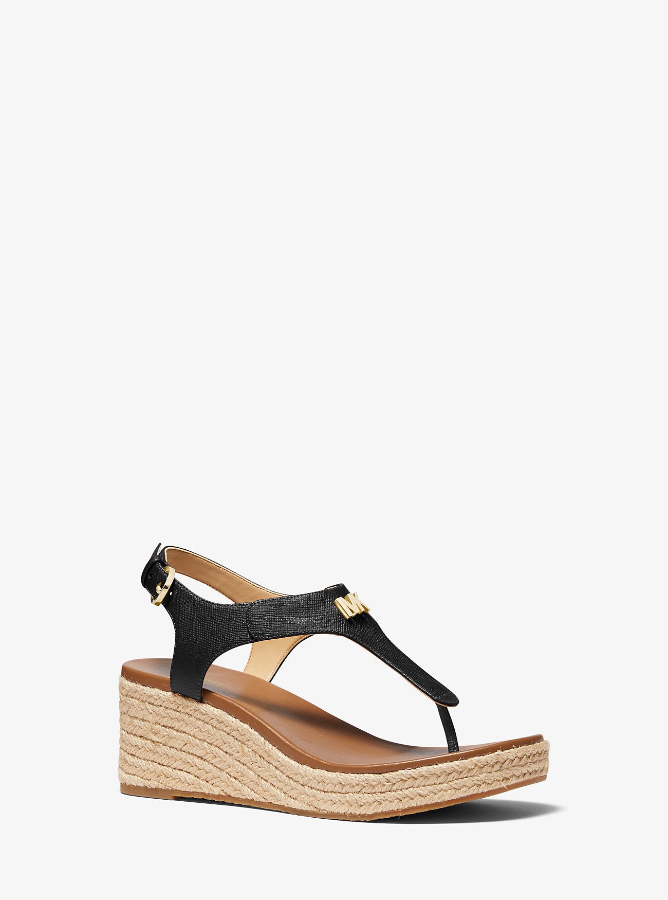 Laney Saffiano Leather Wedge Espadrilles by Michael Kors, Black