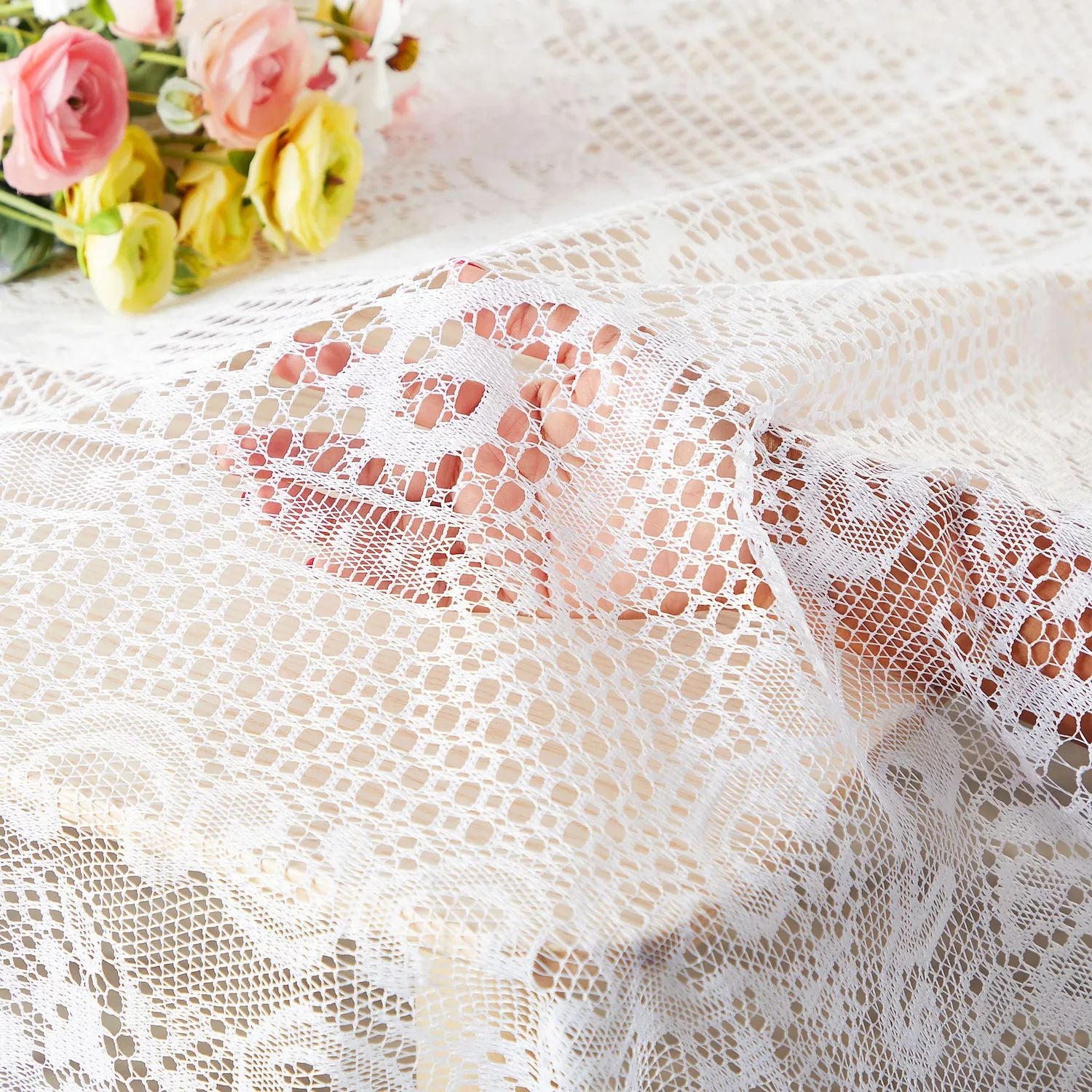 White lace tablecloth for rectangular tables vintage style wedding tablecloths for reception, dinner party, baby shower tea party decorations, home decor (54x72 inches)