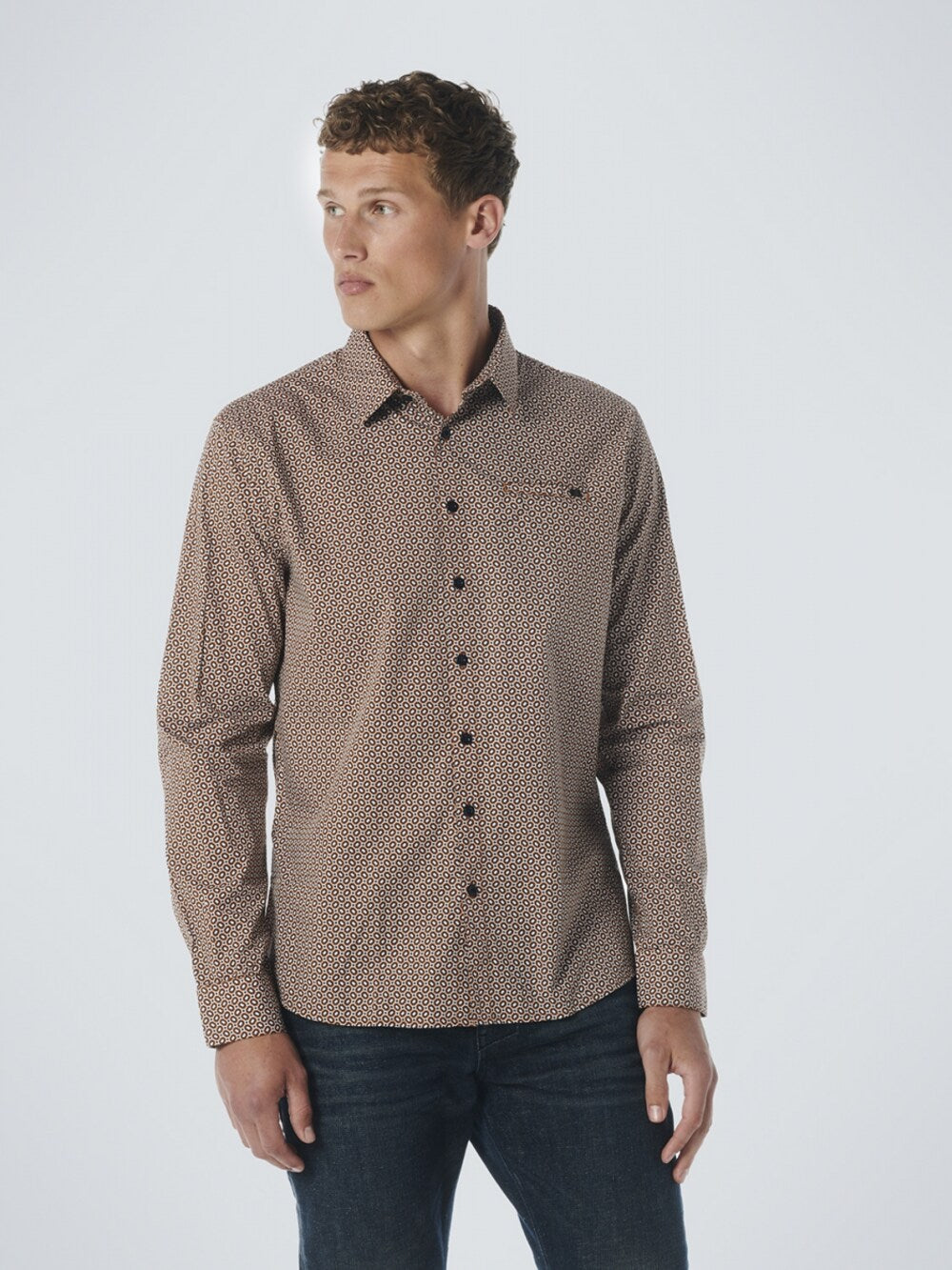 Regular fit button-down shirt No Excess, brown/light brown