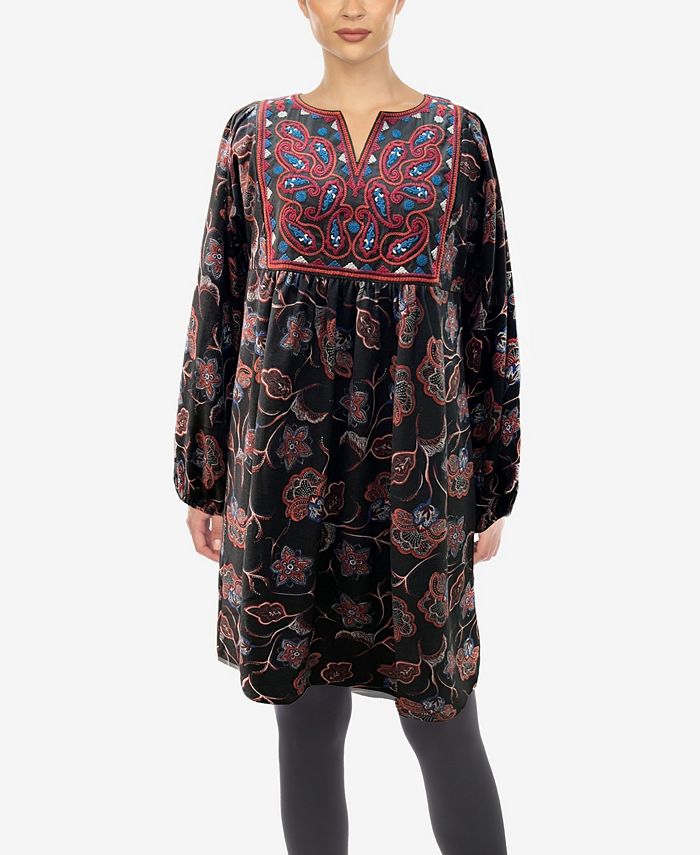 Women's White Mark Paisley Embroidered Sweater Dress, Black