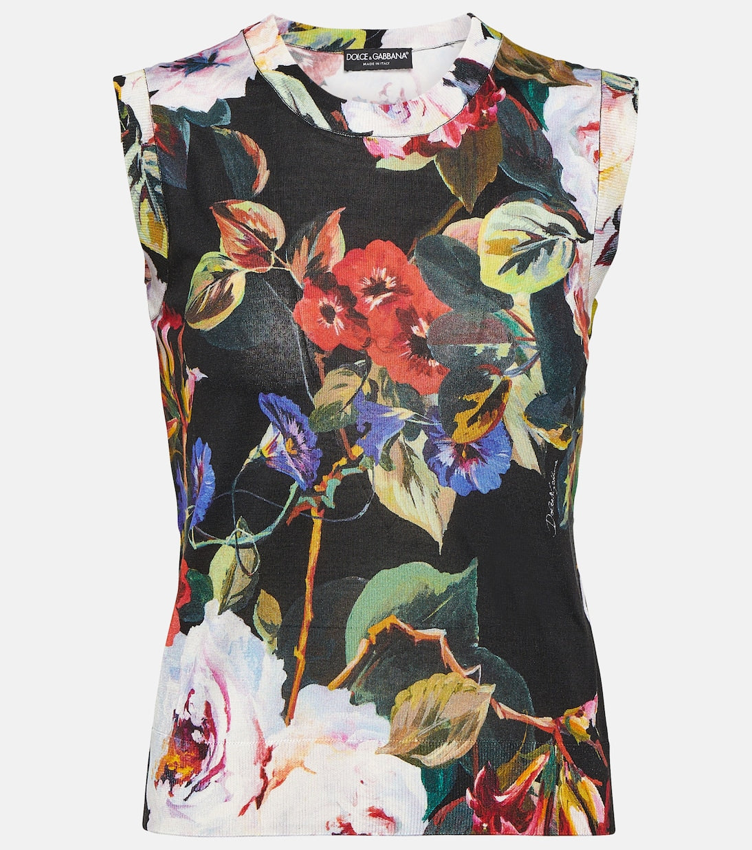 Silk knit tank with floral print Dolce&Gabbana, black