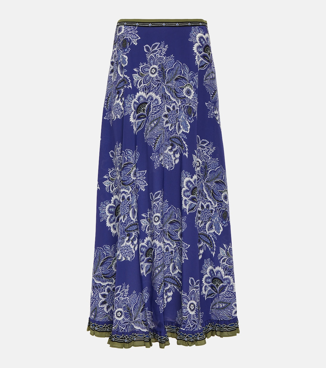 Etro floral silk maxi skirt, blue