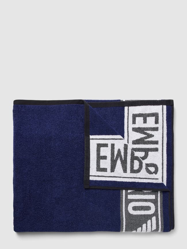 Towel with Emporio Armani label print, dark blue