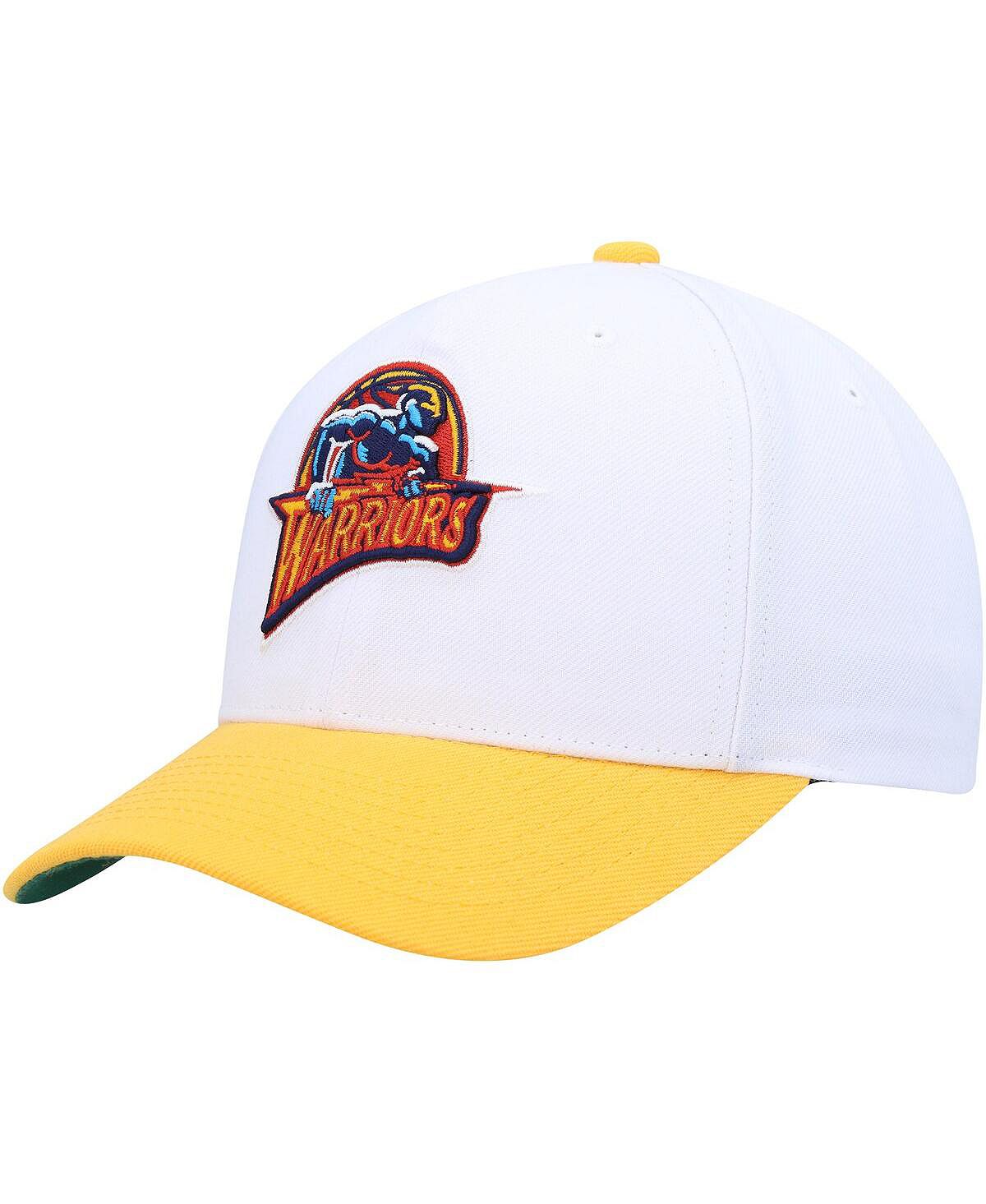 قبعة Mitchell &amp; Ness للرجال باللونين الأبيض والذهبي Golden State Warriors Hardwood Classics Core 2-Tone 2.0 Pro Snapback