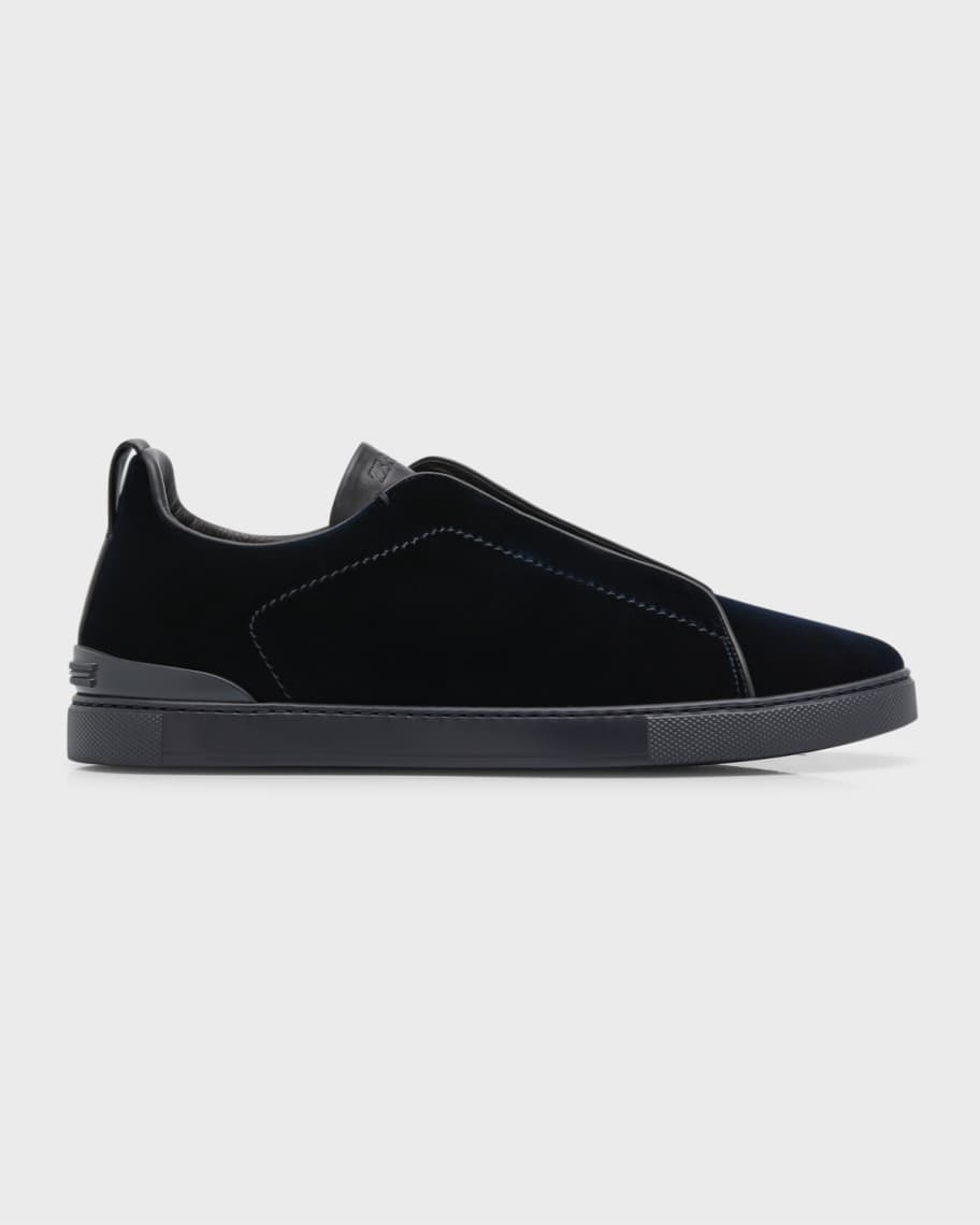 ZEGNA Men's Velvet Laceless Low Top Sneakers with Triple Stitching