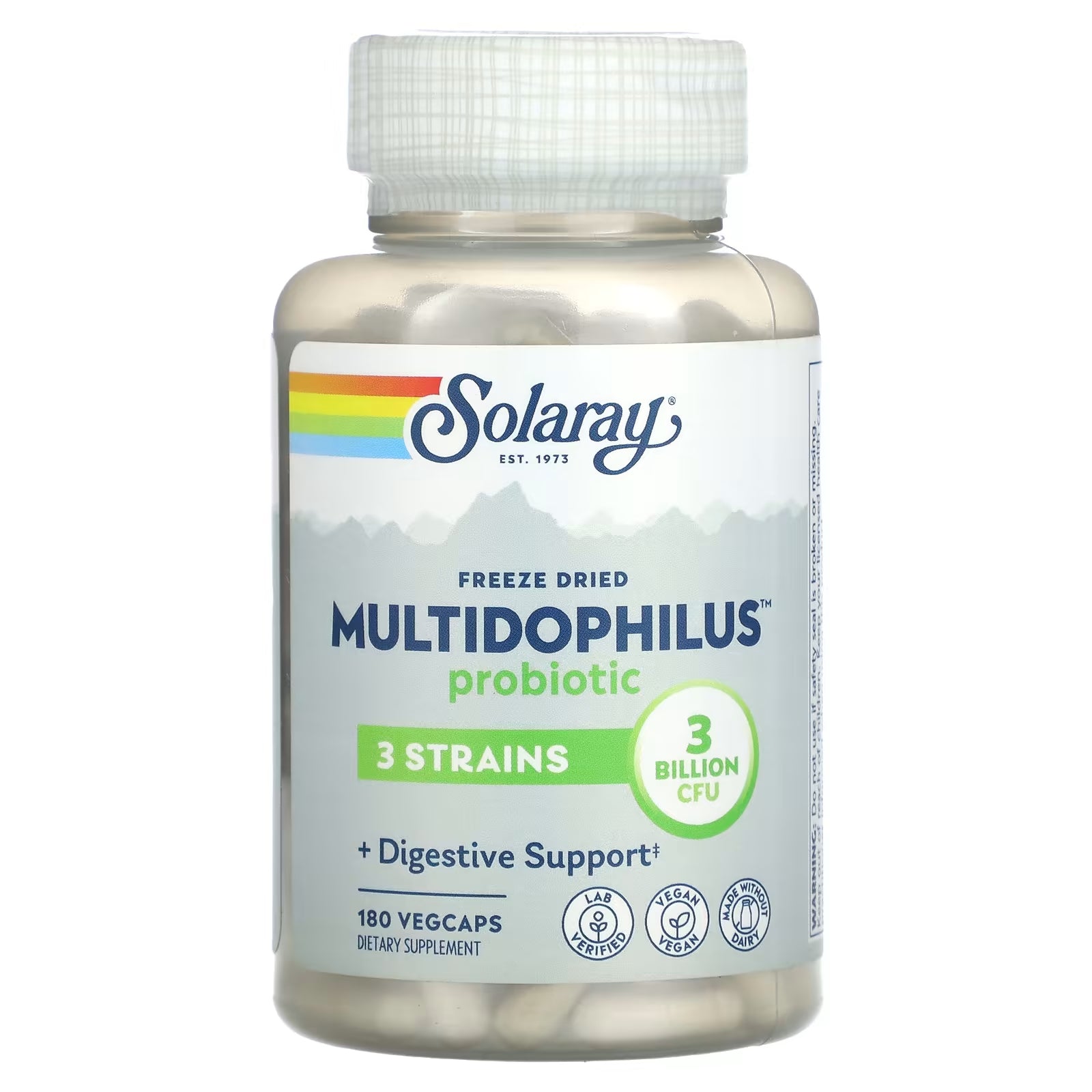 Solaray Dietary Supplement Lyophilized Probiotic Multidophilus 3 Billion CFU, 180 Veggie Capsules