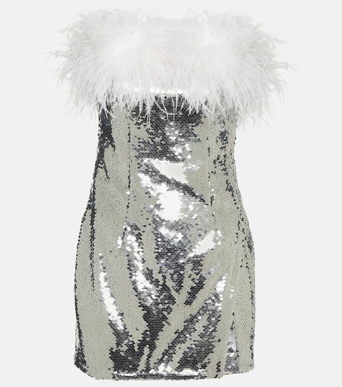 Self-Portrait Feather Sequin Mini Dress, Silver