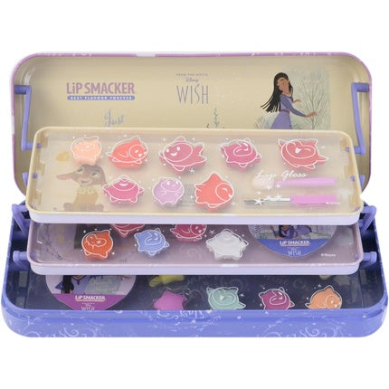 Lip Smacker Wish Three Tier Beauty Jar Disney Inspired Makeup Set with Lip Glosses Shimmer Creams Cosmetic Accessories and Stickers Princess Gifts for Kids