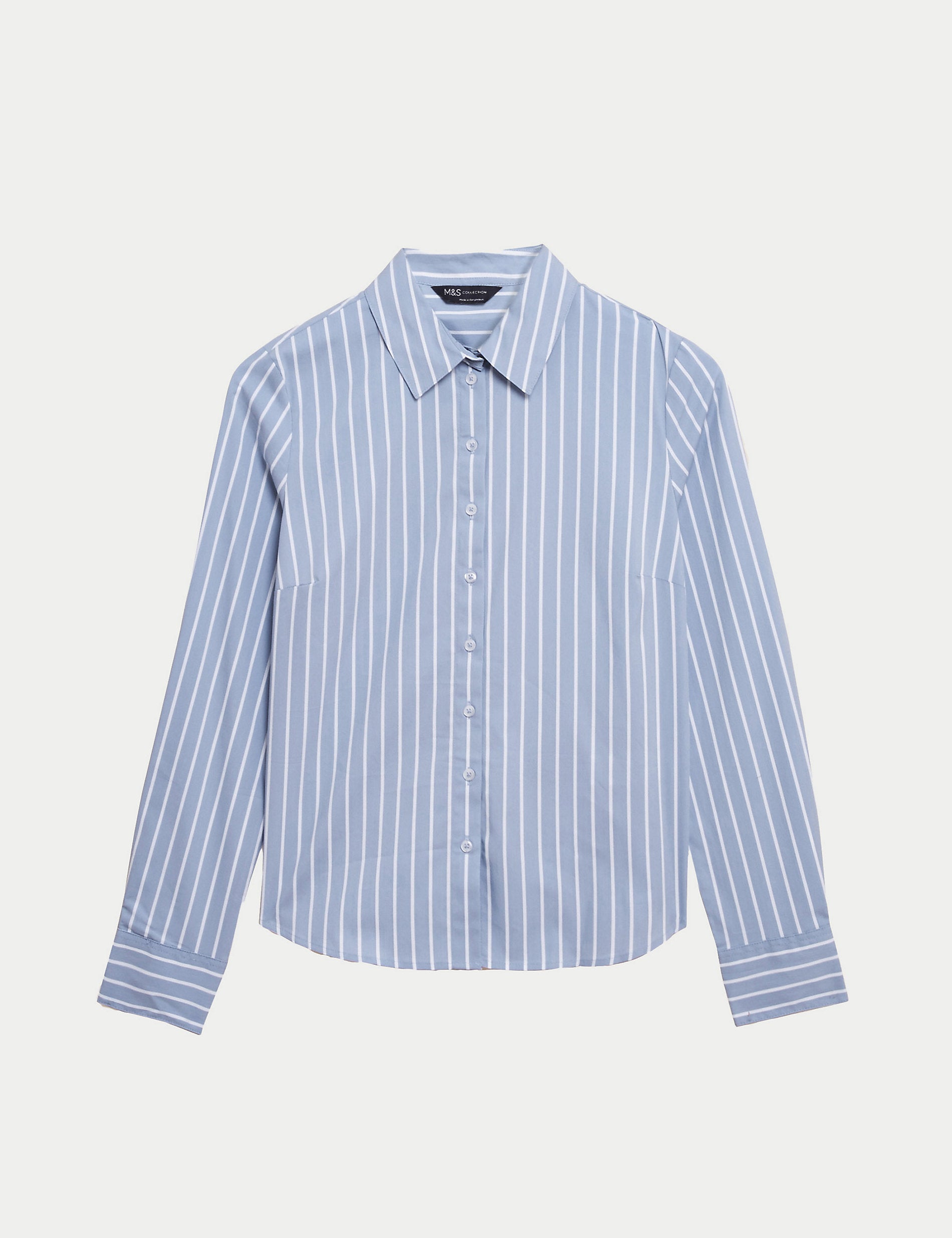 Marks & Spencer Cotton Striped Slim Fit Shirt, Blue Mix