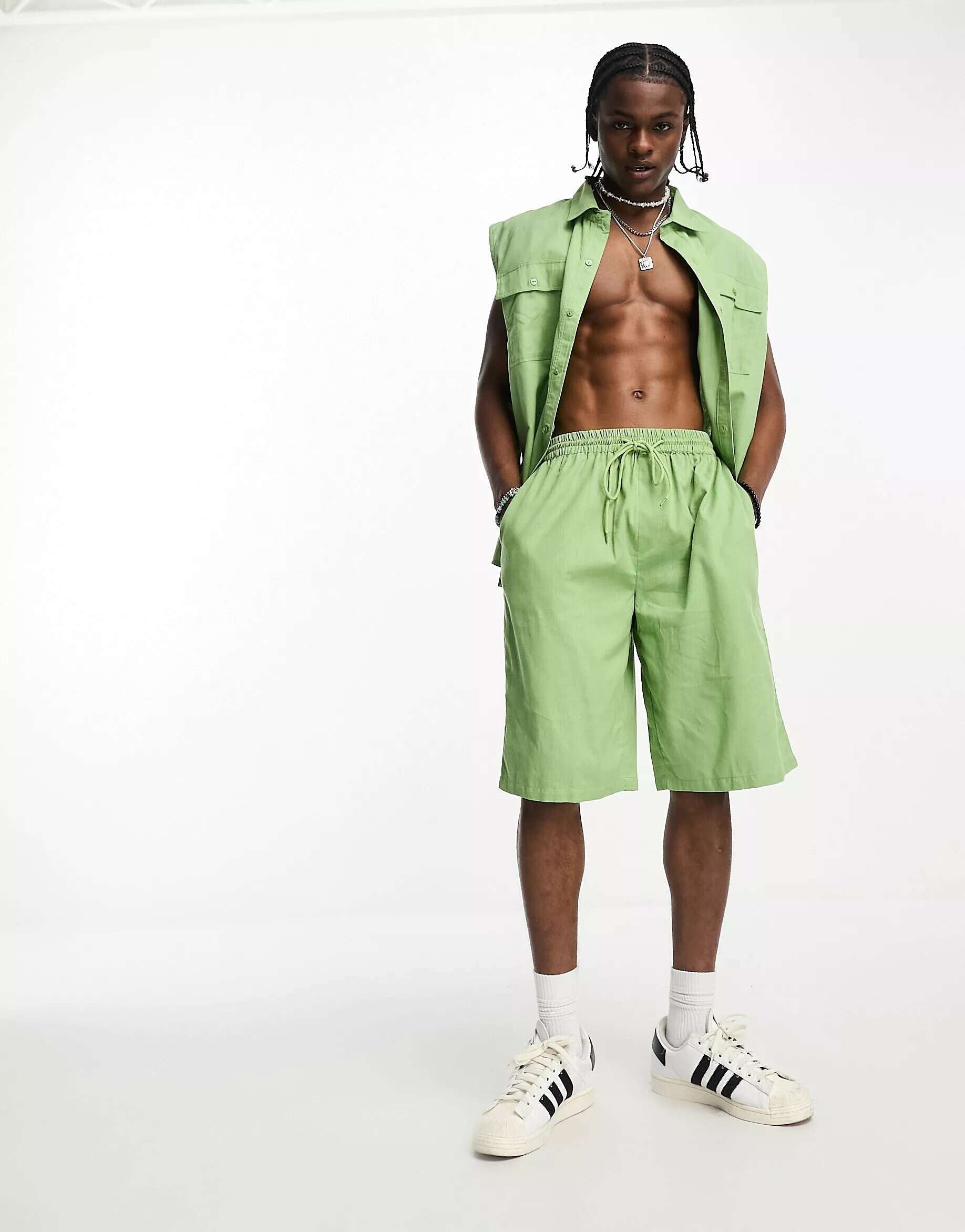 Light green linen COLLUSION beach shorts