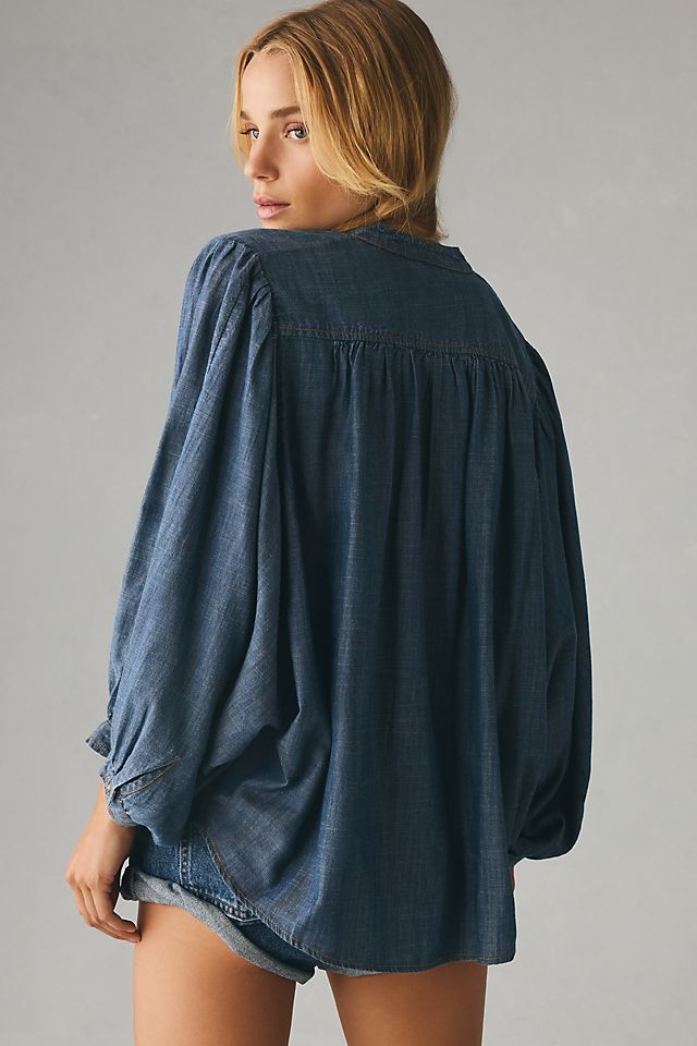 Sidney bat blouse by Pilcro: Chambray Edition, indigo