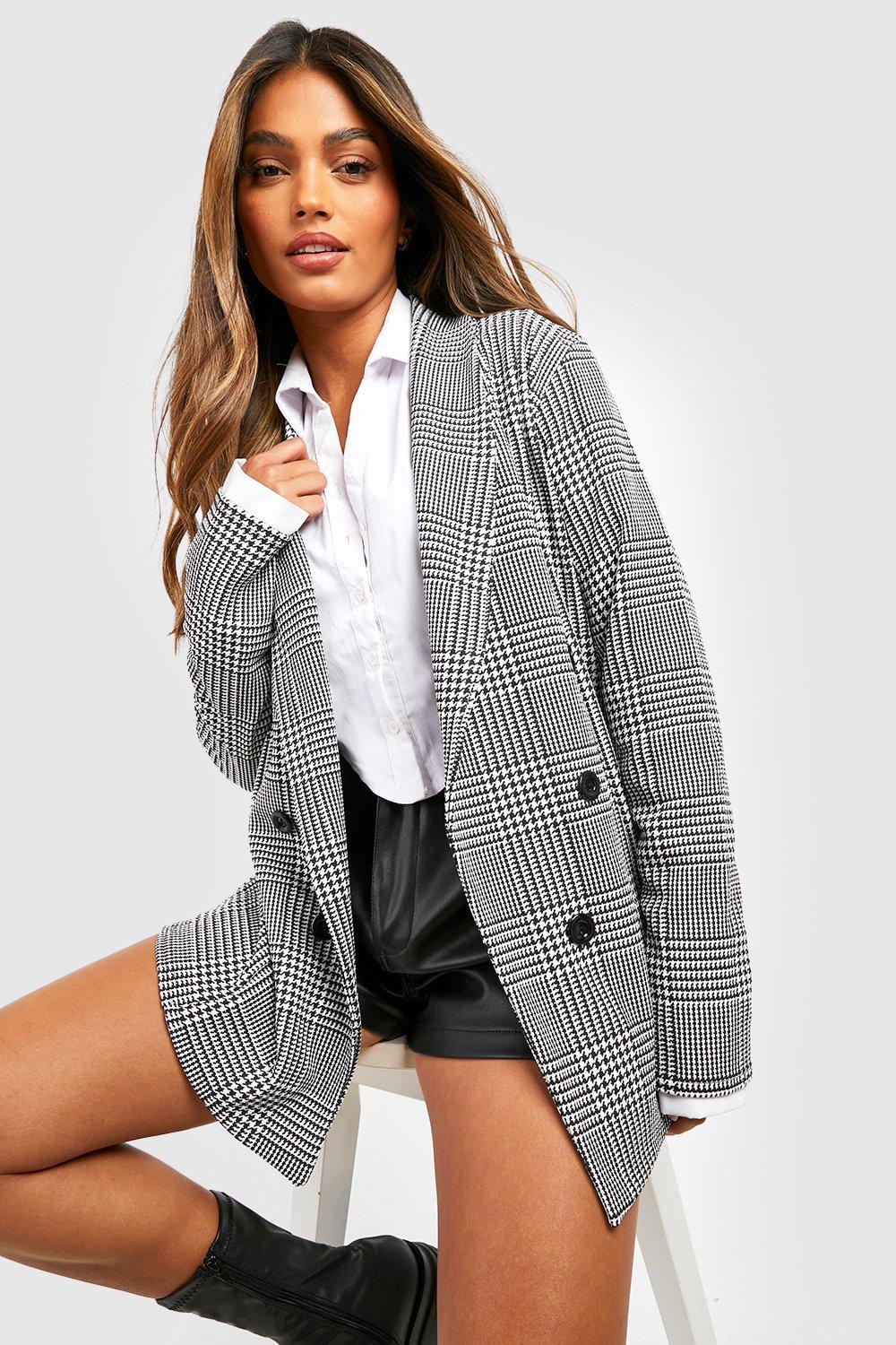 Boohoo Relaxed Flannel Knit Basic Blazer in Black