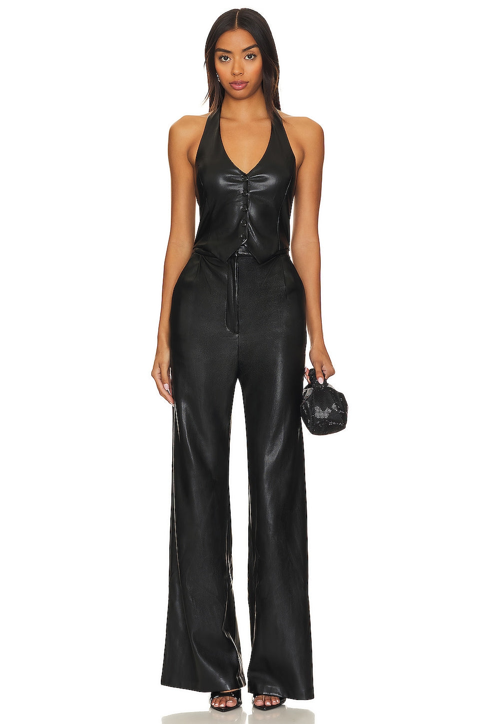 Amanda Uprichard X Revolve Isadore Faux Leather Jumpsuit, black