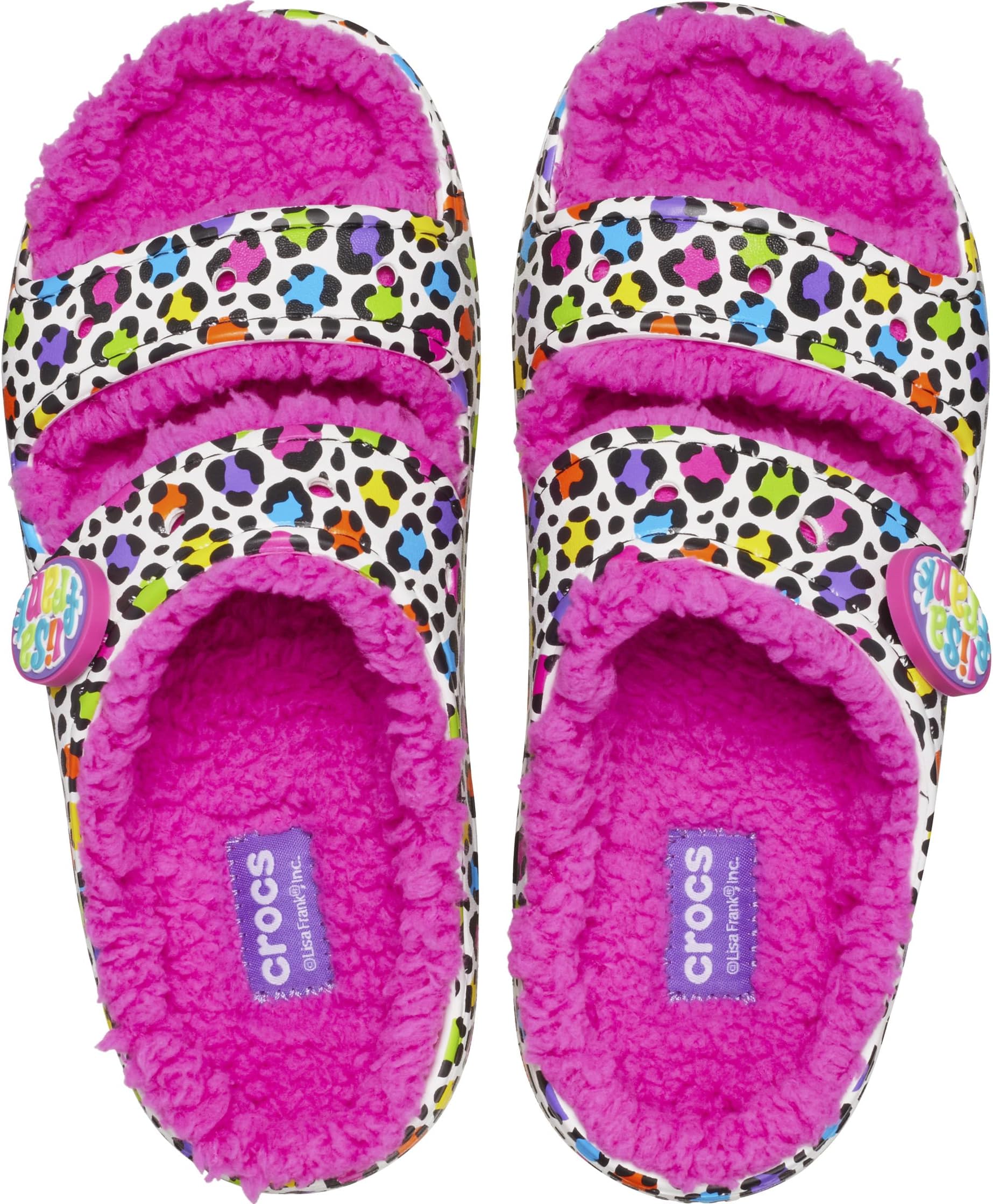 صندل مسطح من Lisa Frank Cozzzy من Crocs، باللون الأبيض/متعدد الألوان