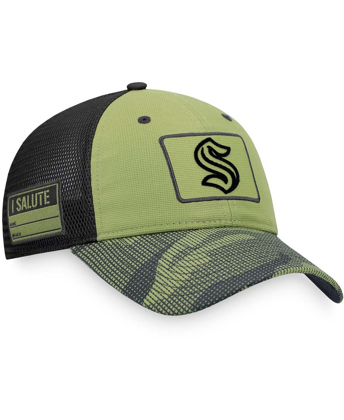 Seattle Kraken Men's Camouflage and Black Snapback Cap Military Appreciation Snapback Fanatics